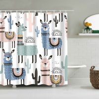 Alpaca Cartoon Pattern Shower Curtain Mildew Proof Waterproof Polyester Variety Of Optional Bathroom Shower Curtains