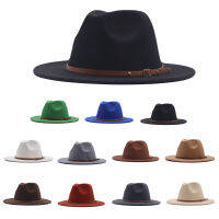 หมวก Fedora Panama หมวกสตรีผ้าขนสัตว์คลาสสิกกว้างหัวเข็มขัดหมวกฟลอปปี้หมวกเบสบอลคาวบอยหมวกสบายๆผู้ใหญ่ในการชาร์จ