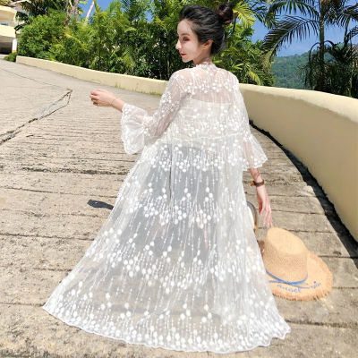 DTL ) 2023 summer style lace shawl womens mid-length flared sleeve student loose cardigan Korean version NZ-318