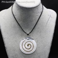 Natural Round Shell Pendant White Swirl Necklace Fashion Jewelry Mother of Pearl Shell Necklace Leather Rope for Women Gift