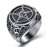 Men Stainless Steel Rings Pentagram Baphomet Goat Sulfur Leviathan Cross Satan Demon Devil Symbol Ring Size 7-14