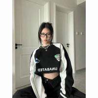 เสื้อสเวตเตอร์เปลือยผู้หญิงแนวสตรีท U ที่ดีที่สุดเสื้อแขนยาวแบบหลวมๆสไตล์อเมริกันคอกลมพรีเมียม