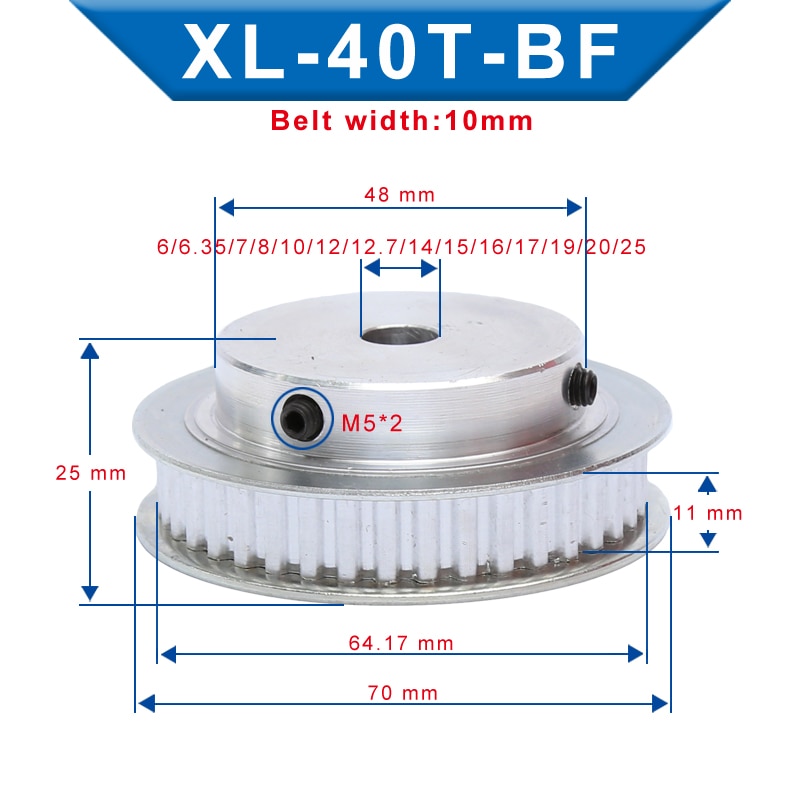 XL 16-Teeth 6/8/10mm Bore 11mm Width 1/5'' Pitch Aluminum Timing Belt Pulley 