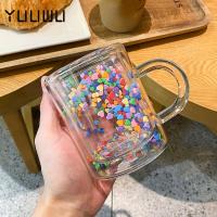 【CW】❏✻  Multicolor Shaped Quicksand Cup Layer Glass Mug Juice Drinkware