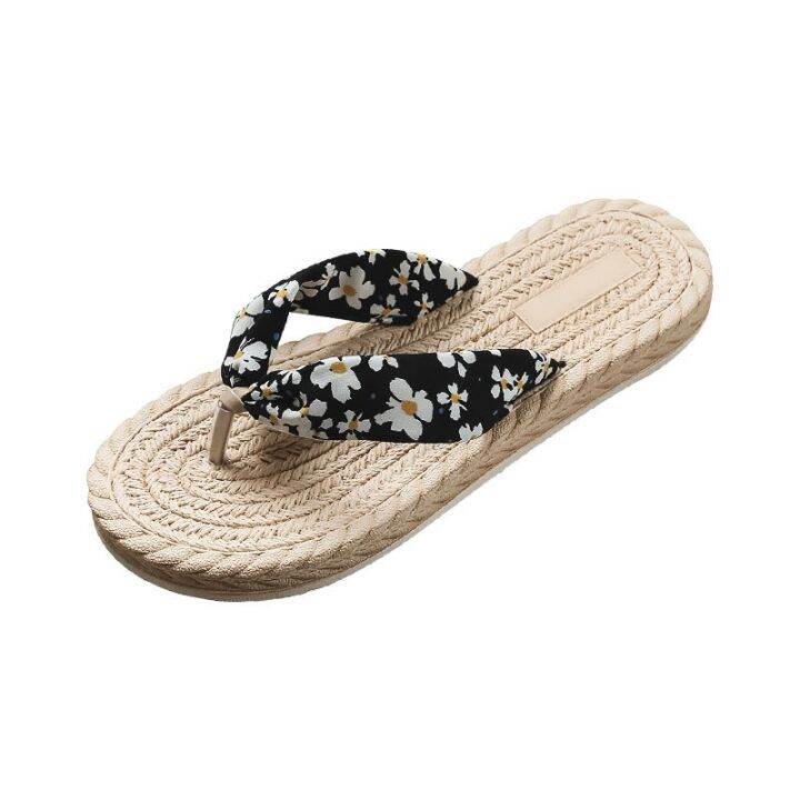 2022-imitation-hemp-hemp-bottom-cool-slippers-han-chao-wear-rubber-at-the-end-of-one-word-procrastinates-the-daisy-cloth-belt-clip-foot-female-slippers