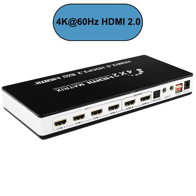 hdmi-เข้ากันได้2-0เมทริกซ์4x2-4k-60hz-hdcp-2-2-edid-ควบคุม-hdmi-2-0สลับตัวแยกเมทริกซ์4-in-2ออก4k-hdmi-1-4v