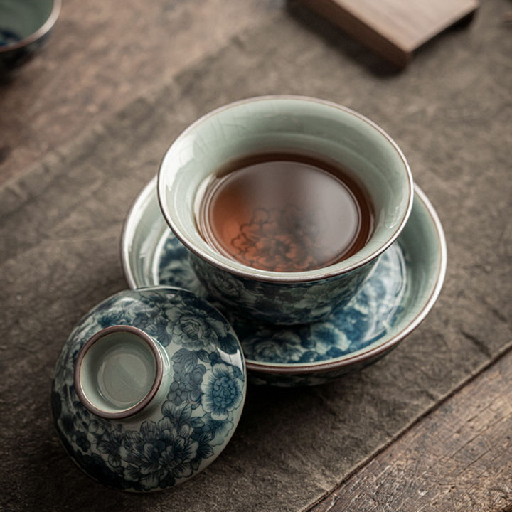 โบราณเต็มดอกไม้เซรามิกเปิด-gaiwan-สำหรับชาสีฟ้า-tureen-t-eaware-ชุดชามชาจีน-chawan-lily-เติ้งของร้านค้าถ้วยชา