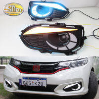 SNCN ไฟหน้าเดย์ไลท์ LED DRL 12V 2ชิ้นสำหรับเหมาะกับฮอนด้าแจ๊ส2017 2018สีเหลืองสัญญาณไฟเลี้ยวสีเหลืองโคมไฟสำหรับขับรถอัตโนมัติตอนกลางคืนสีน้ำเงินสำหรับวิ่งกลางวัน