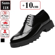Giày tây nam tăng chiều cao 10cm Sans118 giầy da bóng đế độn nâng gót chú