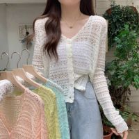 ? เสื้อถักไหมพรมทั้งตัว แขนยาว คอวี กระดุมด้านหน้า6สีสินค้าพร้อมส่ง ( 7580 )