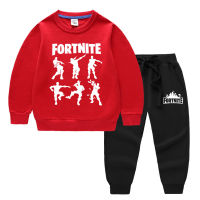 Fortnites ชุดกางเกงสเวตเตอร์สำหรับเด็กผู้ชายเด็กผู้หญิง,ชุดเสื้อกันหนาวและกางเกงแขนยาวผ้าคอตตอนสองชิ้นพิมพ์ลายสีพื้นฤดูใบไม้ผลิและฤดูใบไม้ร่วง