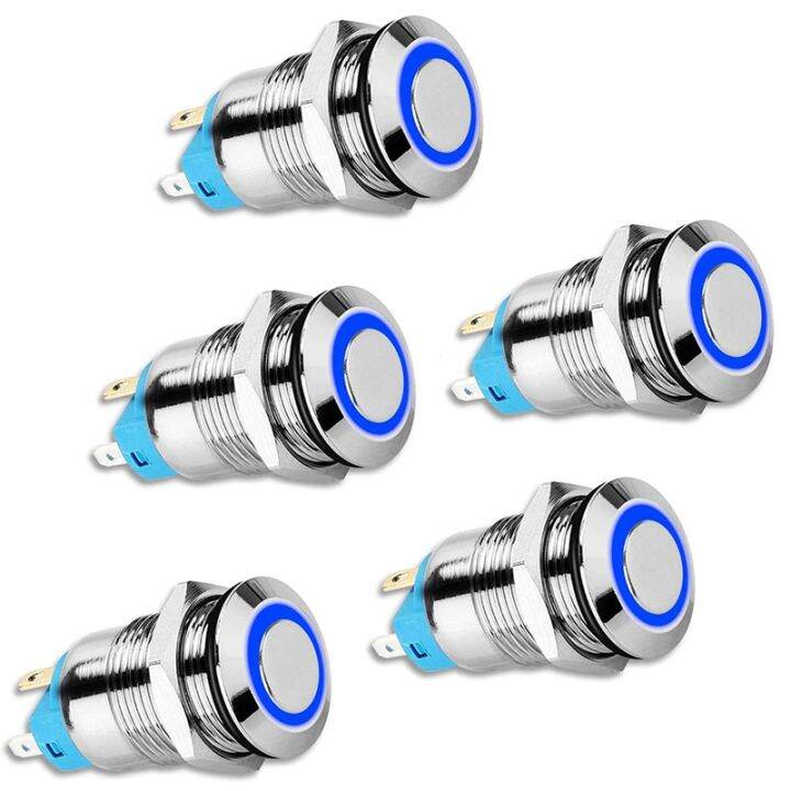 5pcs 12mm Latching Push Button Switch High Round Cap Waterproof Metal Push Button Switch With 5526