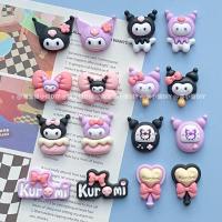 10pcs Diy Cartoon Sanrioed Purple black Kuromi Resin accessories DIY cream gel phone case hair clip accessories material