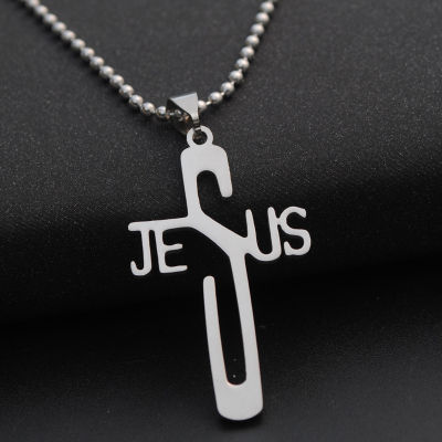 1Pc Hot JESUS Cross Fashion Pendant Necklace Jewelry Stainless Steel Chain Christian Symbol Nice High Quality Gifts 2022