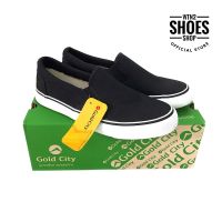 รองเท้า Slip On ผู้ชาย รองเท้าผ้าใบ Goldcity รุ่น 1285 แบบสวม สีดำ รองเท้าผู้ชาย รองเท้าผ้าใบดำ สลิปออน