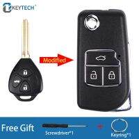 [More Suitable] OkeyTech ดัดแปลง Flip Folding Remote Key Shell สำหรับ Toyota Camry Corolla Prado RAV4 Vios Hilux Yaris 2/3ปุ่มเปลี่ยน Fob