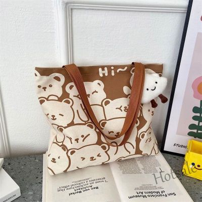 【hot sale】✺ C16 Yohan Canvas Bag Woman Large Capacity Zipper Shoulder Tote Bag Cute Student Tote Bag