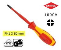 Knipex ไขควงกันไฟ VDE 1000V แกนสลิม สำหรับสกรูหัวแฉก (ขนาด: หัว x ความยาวแกน)