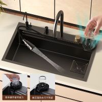 New gray NM 304 waterfall stainless steel sink sink Feiyu waterfall thick single slot home high-end double-sided step