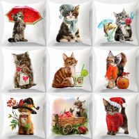 Cute Cat Lovely Pet Animal Printed Pillowcase Peach Skin Polyester Square Cushion Cover Home Decorative Couch Custom Pillow Case