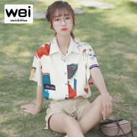 WEISHIBLUE เสื้อชีฟองแขนสั้นสำหรับผู้หญิง,เสื้อรูปการ์ตูนคอปกเสื้อใหม่สำหรับฤดูร้อน