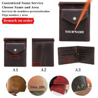 Genuine Leather Card Wallet Free Engraving Name Slim Money Clip Money Case Men Women Bifold Wallets with Coin Pocket Gift