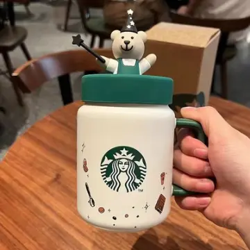 New Limited Edition Starbucks 600ml Green Apron Straw Cup Bear