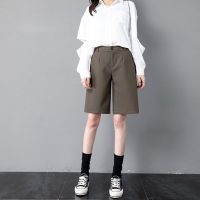 COD SDFERTGRTYTYUYU High waist suit and shorts womens summer thin Korean version loose and thin work wear straight half pants casual wide leg pants