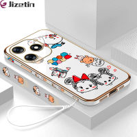 Jizetin สำหรับ Tecno Spark 10 Spark 10C ฟรีสายคล้องน่ารักการ์ตูนมิกกี้ Minie Mouse หมีพูขอบสี่เหลี่ยมเคสเคสโทรศัพท์ชุบเคลือบหรูหรานุ่มเคสโทรศัพท์