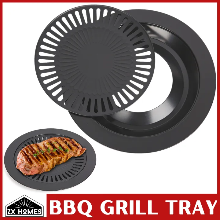 ZX HOMES 32cm BBQ Grill Tray Removable Drip Tray NonStick Barbecue