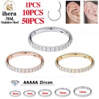 50PCS Stainless Steel Zircon CZ Hinged Segment Nose Septum Clicker Ring Round Earrings Hoops Ear Tragus Helix Piercing Jewelry Body jewellery