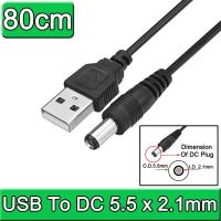 สายแปลง ไฟ ( USB To DC ) Power Cable USB Port To 5.5 x 2.1mm (80cm) 5V DC Barrel Jack Connector Wire Cables For LED Lamps Or Other Devices