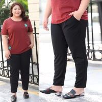 COD SDFERTGRTYTYUYU 【40-150kg】Womens Plus Size Plain Pants With Pockets Loose Fit High Waist Wide Leg Sweatpants With Elastic Waist Korean Style Stretchable Straight Wide Leg Solid Trousers For Big Size Ladies