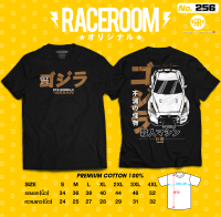 RACEROOM เสื้อยืดคอกลม สีดำ ไม่ย้วย Cotton100 สกรีนลาย  GTR-R35 - 256