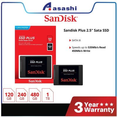 ลด 50% (พร้อมส่ง)【จัดส่งในพื้นที่】ฮาร์ดดิสก์ Sandisk SSD Plus Hard Disk SATA III 2.5" 120GB 240GB 480GB 1TB Internal Solid State Driveประ(ขายดี)