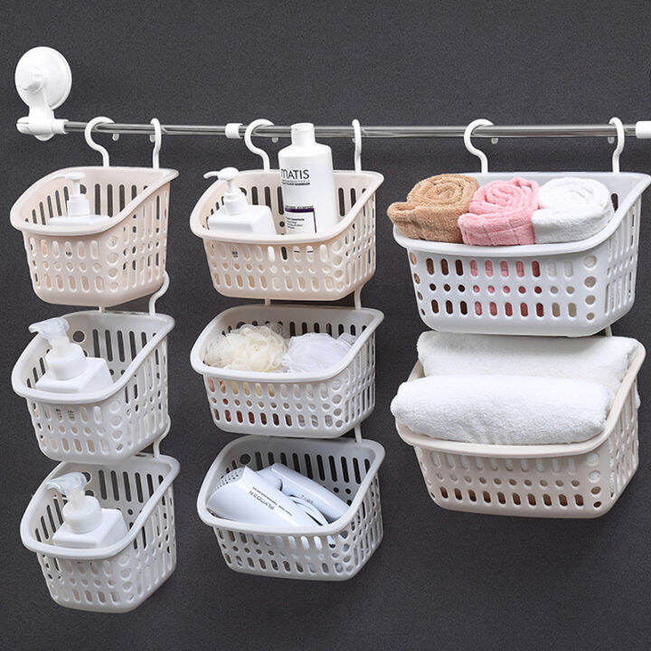 Plastic drain basket with hooks bathroom toilet wall mounted storage