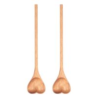 Wooden Heart-Shaped Spoons Wooden Tea/Coffee Spoons Set (2Pcs) - Small Wooden Spoons for Condiment, Salt, Sugar