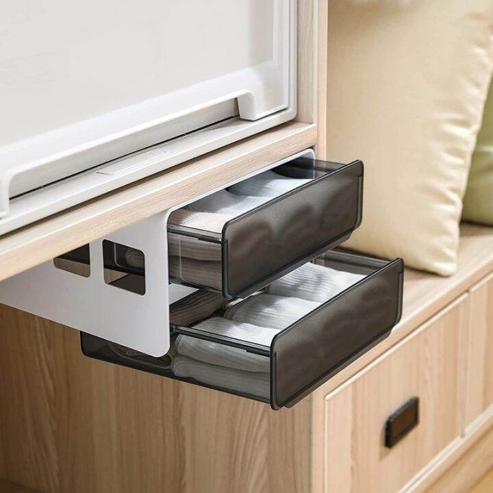 under-desk-storage-drawer-slide-out-hidden-self-adhesive-organizer-attachable-drawer-organizer-with-2-layers