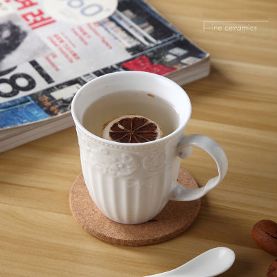 350ML, white embossed porcelain coffee mug, vintage tazas cup, ceramic tea mug cute, coffee mugs creative, vaso cafe present