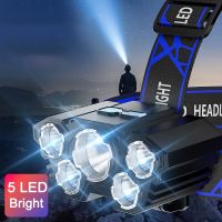 【การจัดส่งในประเทศไทย】5 LED ไฟฉายคาดหัว ส่องไกลถึง3KM ไฟฉายแรงสูง ไฟคาดหัว ไฟส่องสัตว์ ไฟส่องกบ กันน้ำ ไฟฉายเดินป่า Headlamp