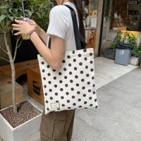 26223 Ins Style Polka Dot Shoulder Hand Bag Clutch Canvas Bag Womens Mobile Phone Lunch Bag Large Capacity Totes