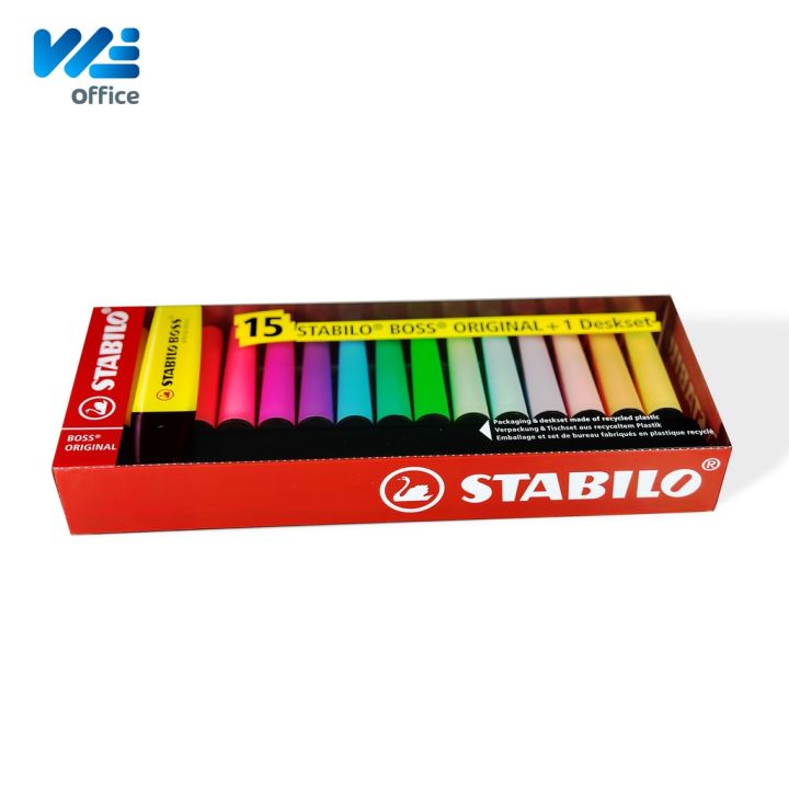 stabilo-สตาบิโล-stabilo-boss-original-เเละ-boss-original-pastel-ปากกาไฮไลท์-highlighter-แพ็ค-15-ด้าม