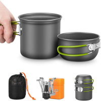 Outdoor Cooking Utensils Camping Cookware Non-Stick Bowl Pot With Mini Canister Stove Burner For Hiking Backpacking Picnic