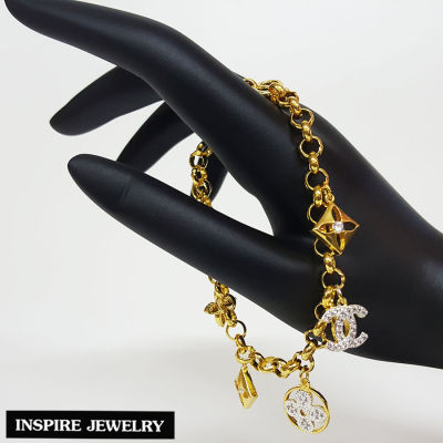 Inspire Jewelry ,สร้อยข้อมือ ประดับเพชรCZ สวยหรู  ตัวเรือนหุ้มทอง 24K  สามารถปรับขนาดได้ และขนาดสูงสุด 18 CM  พร้อมกล่องทอง