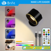 Brifit โคมไฟติดผนัง LED, หลอดไฟติดผนังที่มีแบตเตอรี่แบบชาร์จไฟได้ 6 อุณหภูมิสีและ 3 ระดับความสว่าง 360 °หมุนลูกแม่เหล็ก, ไฟผนังไร้สายสำหรับการศึกษาข้างเตียงอ่าน