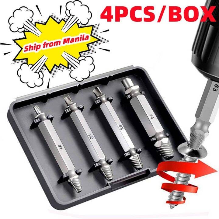 4Pcs Damaged Screw Extractor Sets Speed Out Drill Bit Bits Tool Set Broken Bolt Remover Lazada PH
