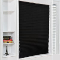 Self-Adhesive Blackout Pleated Curtain Window Shades Blinds Blackout Light Block Cordless Black Curtains for Living Room Kitchen