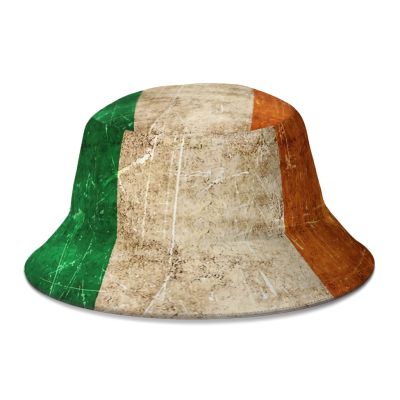 【CW】 New Polyester Aged and Scratched Irish Flag Hat Fedoras Cap Men Beach