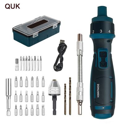 QUK Cordless Electric Screwdriver Set High Torque Straight Handle USB Rechargeable Ratchet Screw Driver Kits Repair Power Tools