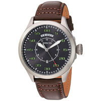 Invicta Mens Aviator Stainless Steel Quartz Watch with Leather Calfskin Strap, Black, Brown, 21 (Model: 22972, 22973)